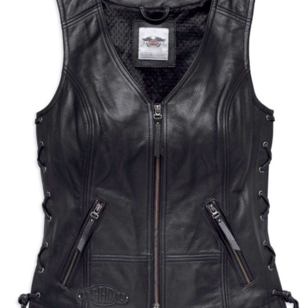 Harley Davidson Black Boone Fringed Leather Vest S